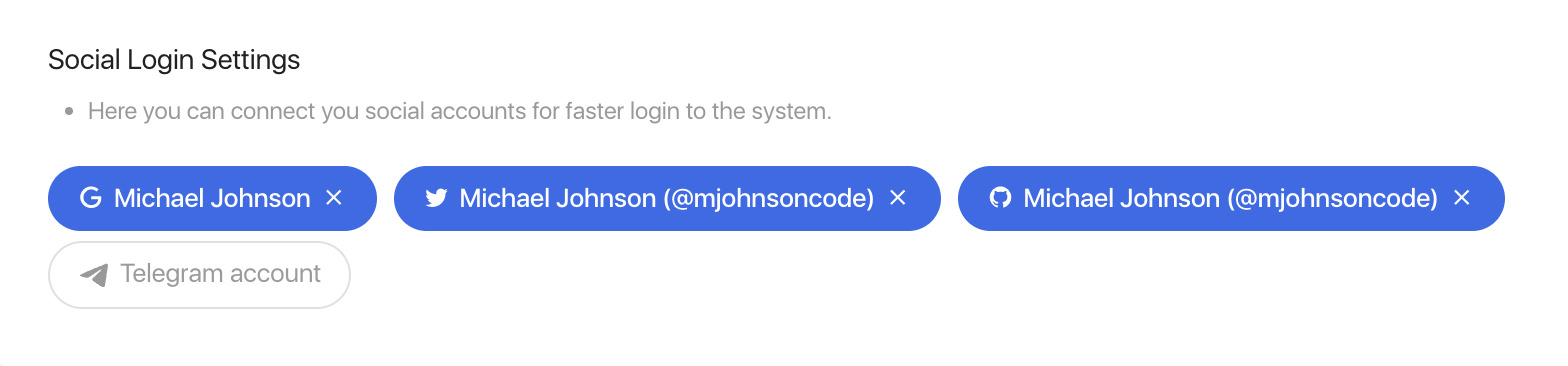 Social login settings
